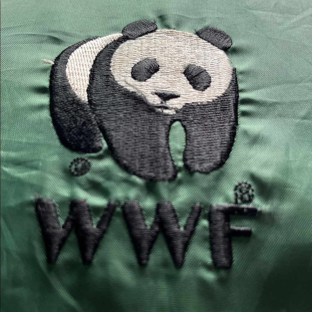 Vintage WWF World Wildlife Rain Jacket Hooded Zip Panda Embroidered Green - Picture 2 of 7